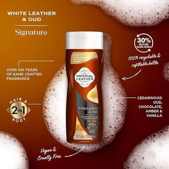 Imperial Leather White Leather and Oud 2 in 1 Hair and Body Wash for Men 500ml