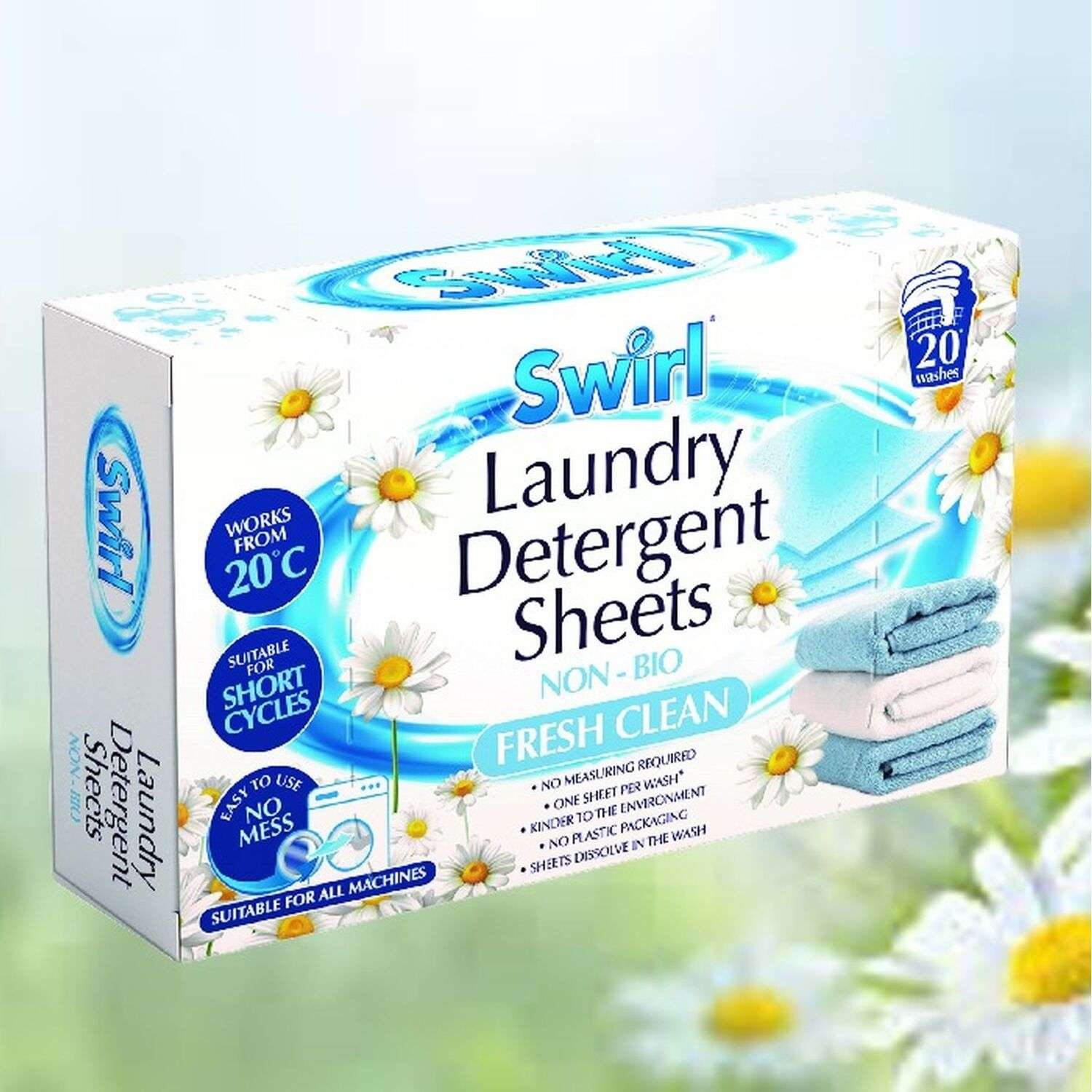 Swirl Laundry Detergent Sheets Non-Bio Fresh Clean 20 Washes