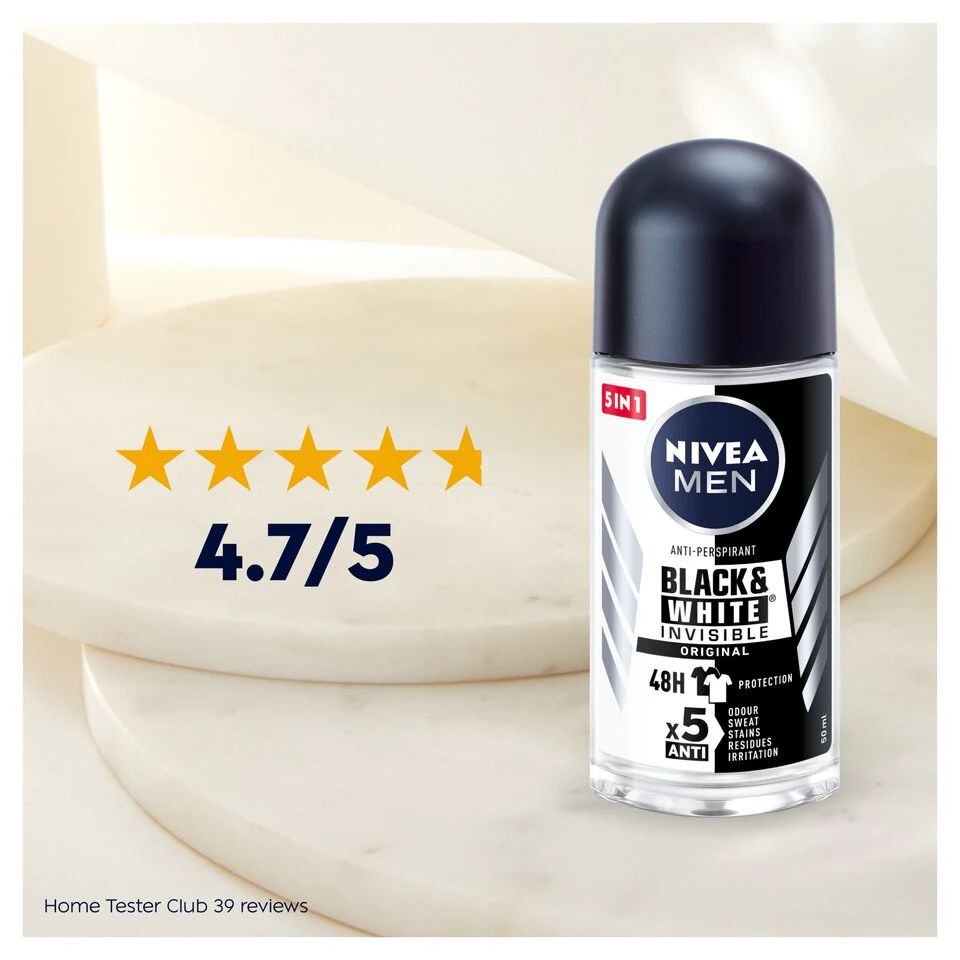 Nivea Men Black & White Original Anti Perspirant Deodorant Roll On 50ml Nivea Men Black & White Original Anti Perspirant Deodorant Roll On 50ml