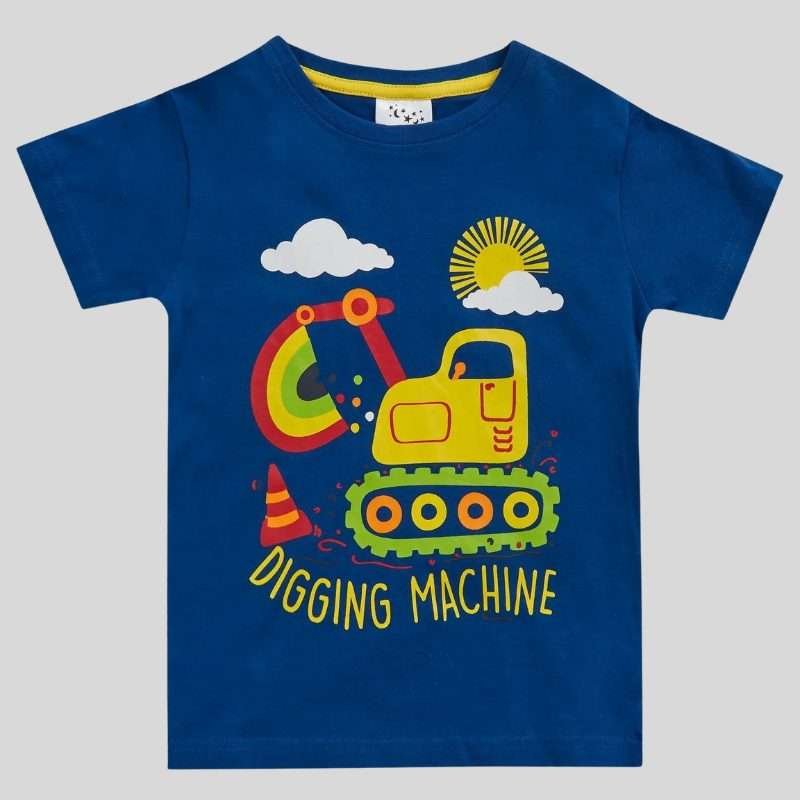 Minikidz Boys Blue Digger Machine Pyjama T-shirt Minikidz Boys Blue Digger Machine Pyjama T-shirt