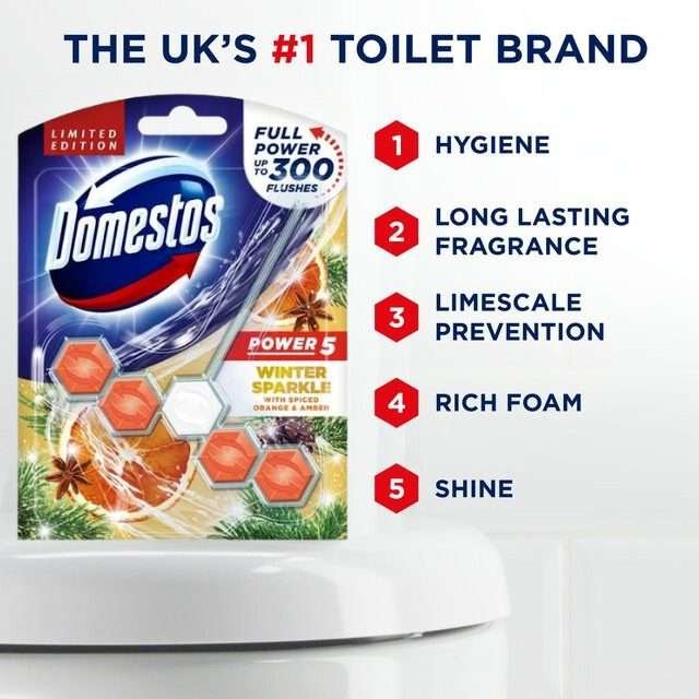 Domestos Power 5 Winter Sparkle Toilet Rim Block 55g