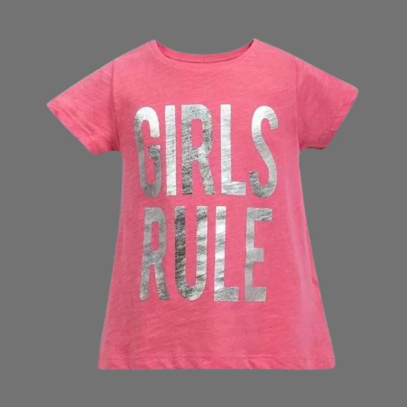 Minoti Girls Rule Slogan Pink T-Shirt