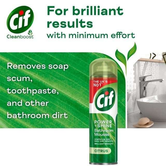 Cif Power & Shine Citrus Mousse Bathroom Cleaner 500ml Cif Power & Shine Citrus Mousse Bathroom Cleaner 500ml