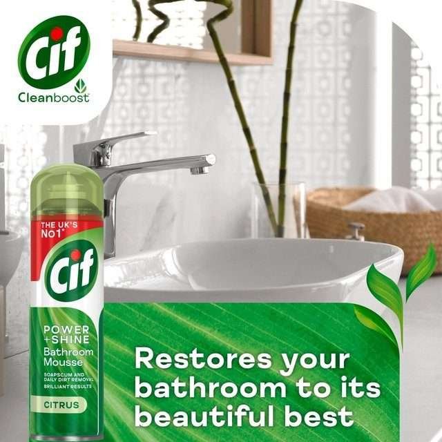 Cif Power & Shine Citrus Mousse Bathroom Cleaner 500ml Cif Power & Shine Citrus Mousse Bathroom Cleaner 500ml