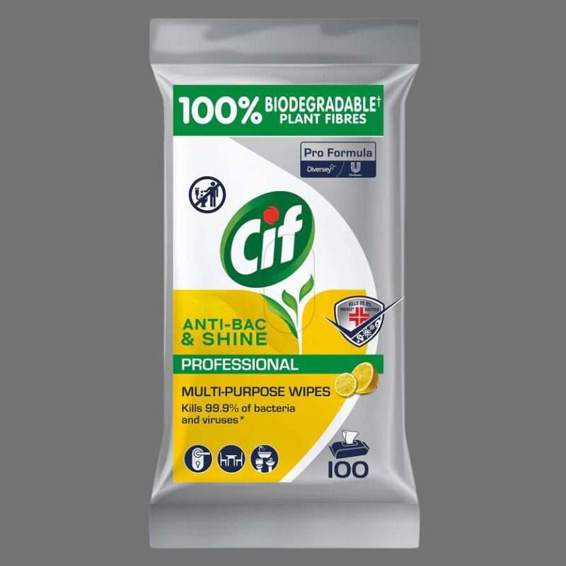 Cif Pro Formula Anti Bacterial & Shine Lemon Wipes 100’s