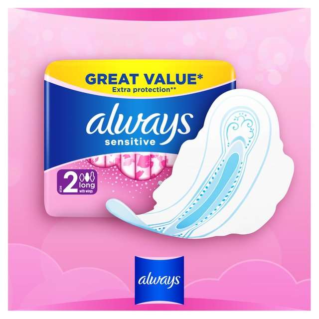 Always Sensitive Long Ultra Size 2 Sanitary Towels Wings