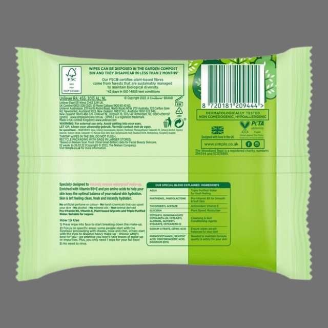 Simple biodegradable Cleansing Wipes 25pk