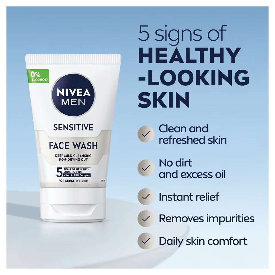 NIVEA MEN Sensitive 0% Alcohol Face Wash 100ml NIVEA MEN Sensitive 0% Alcohol Face Wash 100ml