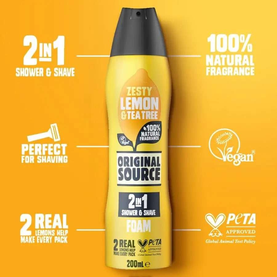 Original Source Zesty Lemon Shower & Shave Foam 200ml Original Source Zesty Lemon Shower & Shave Foam 200ml