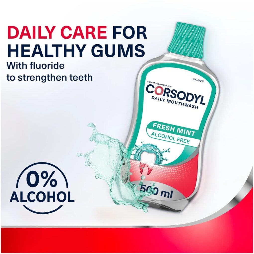 Corsodyl Fresh Mint Daily Care Alcohol Free Mouthwash 500ml