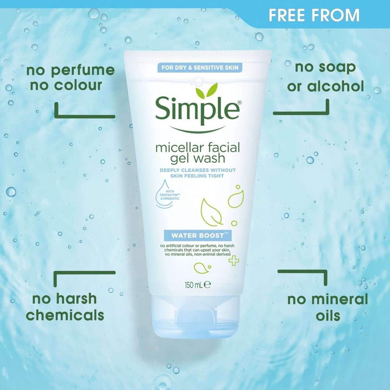 Simple Water Boost Micellar Gel Facial Wash 150ml Simple Water Boost Micellar Gel Facial Wash 150ml