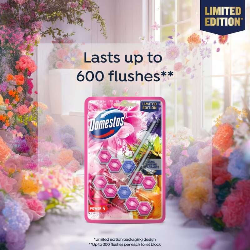 Domestos Power 5 Blossom Burst Rim Block 2 Pack Domestos Power 5 Blossom Burst Rim Block 2 Pack